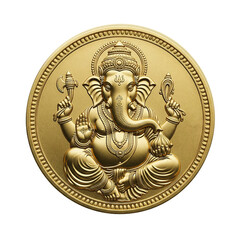Happy Dhanteras Gold coin of god ganesh for indian festival Diwali.
