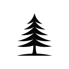 Simple geometric evergreen tree silhouette with textured branches and trunk on white