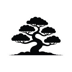 Artistic silhouette of a majestic bonsai tree with lush green foliage and a stylized trunk © Hasan