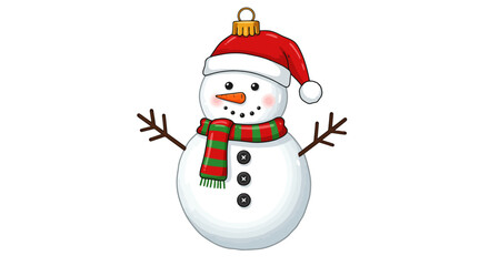 Joyful Snowman in Santa Hat and Scarf.