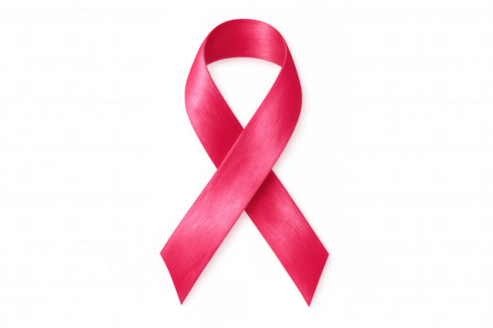 Pink ribbon representing breast cancer awareness campaign, floating against transparent backdrop - Powered by Adobe