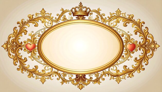 Ornate gold frame with crown, oval center, and hearts - Powered by Adobe