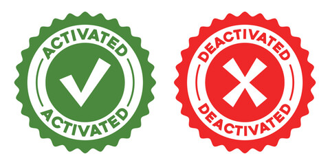 Activated and deactivated status seals with checkmark and cross symbols