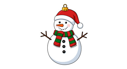 Smiling Snowman in Santa Hat and Scarf.