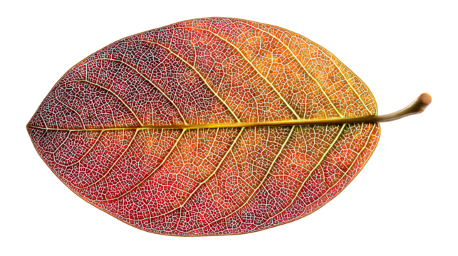 Red Orange Leaf Detailed Macro Photography with Transparent Background