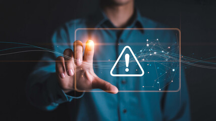Understanding cybersecurity risks and threats with digital warning sign interface concept