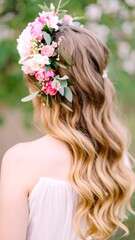 Naklejka premium Floral hair crown, wavy blonde hair