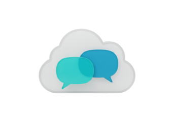 Isolated Cloud Collaboration with Turquoise and Blue Speech Bubbles for Messaging Concepts