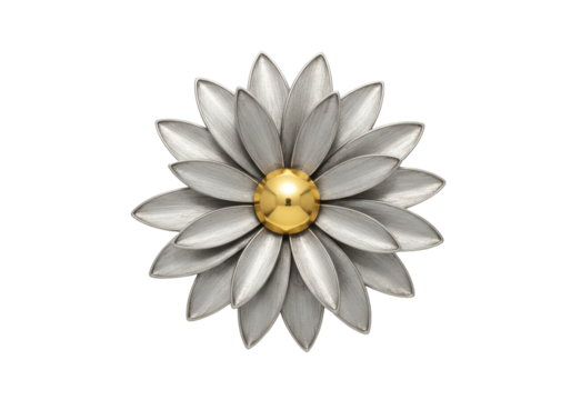 Isolated daisy blossom decor, metallic flower ornament with golden center, decoration, elegant