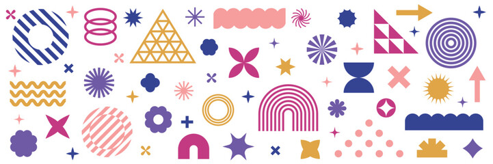 Retro geometric shapes set. Brutalist style abstract elements. Vector illustration