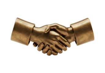 Isolated bronze or gold handshake, symbol of business deal, meeting, cooperation, union