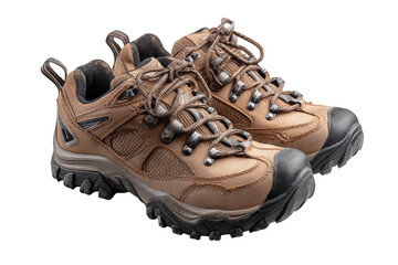 Tan hiking shoes, close-up view, showing durable construction