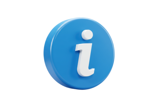 Isolated info icon in bright blue circle with white information letter symbol
