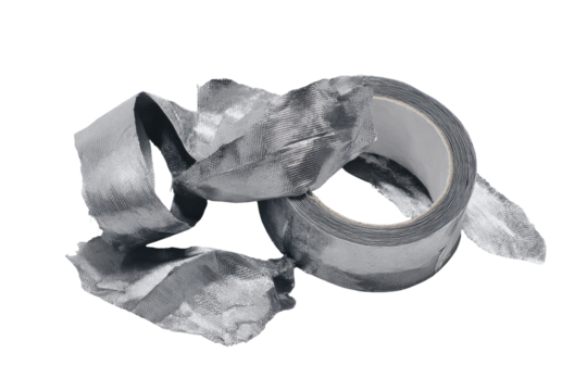 Gray tape rolls and discarded pieces