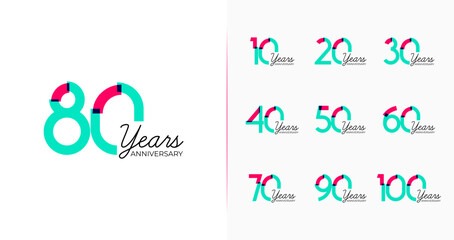 Set of abstract anniversary logo. Number symbol with overlap and multicolor concept for creative birthday