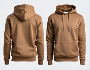 A taupe-colored hoodie, presented in a front and back view, showcasing its simple design and clean lines.