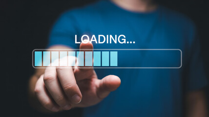 Loading screen concept with finger touching progress bar for website or application interface design