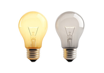 Two light bulbs, one warm yellow, one cool white, on a plain background.  They are identical in shape and appear realistic