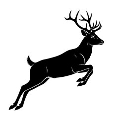 Majestic stag jumping silhouette isolated on white background