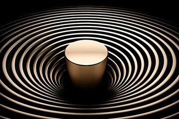 Golden cylinder in a swirling, concentric, dark background