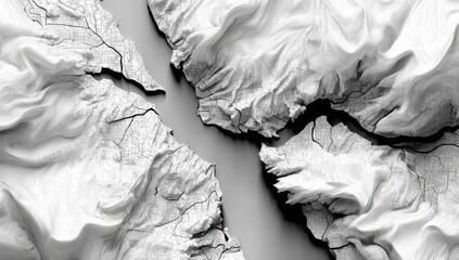 Gray, sculpted terrain with a river