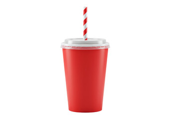 Isolated red soda cup with a straw perfect for a refreshing drink for those hot summer days