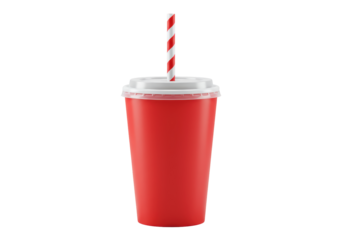 Isolated red soda cup with a straw perfect for a refreshing drink for those hot summer days