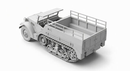 Detailed scale model of a german sdkfz 251 half track military vehicle from world war ii showcasing its iconic design and tracked mobility