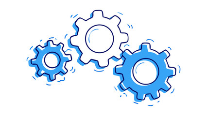 Blue gears interlocking with dark outlines dark blue