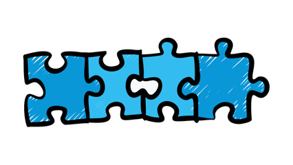 Blue puzzle pieces with white gaps jigsaw connection
