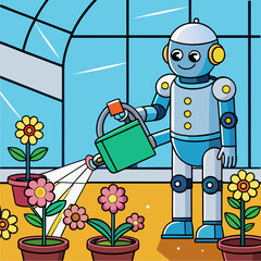 Friendly robot gardener with mechanical arms
