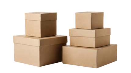 Stack of Brown Cardboard Boxes on Transparent Background