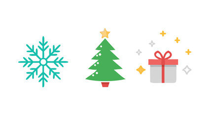 Christmas icons snowflake tree gift holiday