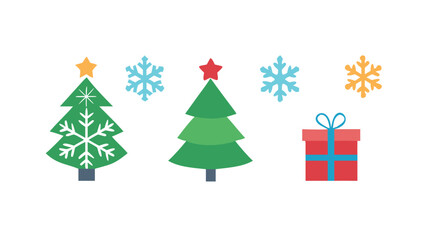 Christmas trees snowflakes and gift star