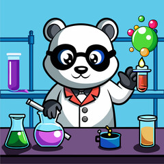 Playful panda scientist wearing goggles