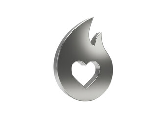 Isolated shiny metallic design of a flame with heart for a modern dating app, or a logo