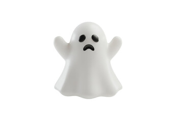 Isolated Sad Little Ghost floating in a bright space, cute Halloween graphic illustration