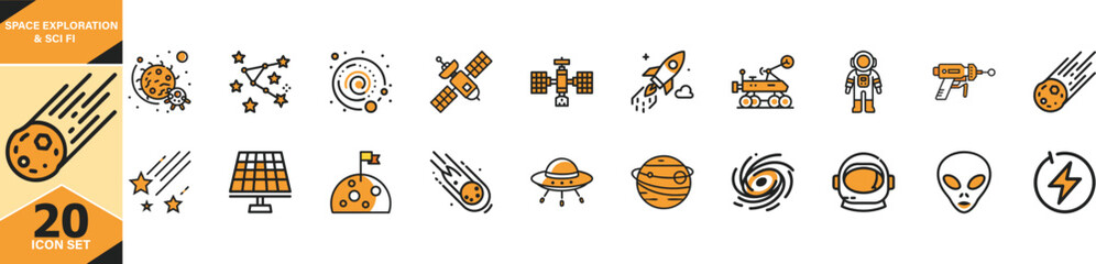 Classic sci fi and space exploration icons set for creative projects vector