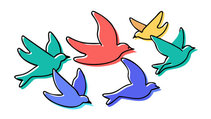 Colorful birds flying in a circle flock