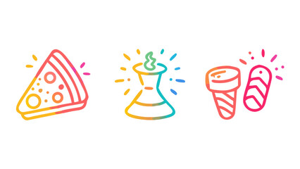 Colorful food and celebration icons pizza slice ice cream cone