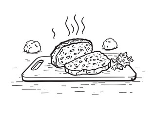 Meatloaf dinner line art illustration