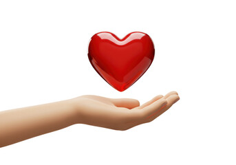 Obraz premium Isolated Red Heart Above Hand, Offer of Love, Valentine's Day, Romance and Health, Donation