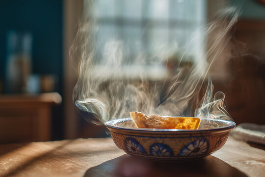 Dipping a taco into steaming consome for a cozy culinary experience