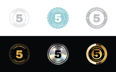 5 Year Warranty, warranty label icon, Logo, Stamp, Seal. Vector