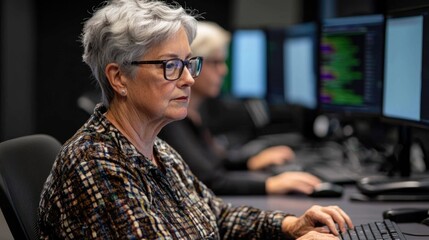 Senior adults learning new digital skills and technologies in a tech workshop setting focused on empowering and upskilling the elderly population