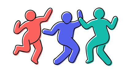 Dancing figures in coral blue and teal people silhouettes