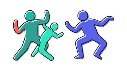 Dancing figures in teal and purple people silhouettes