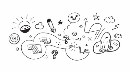 Doodle collection with sun and happy face drawing sketch