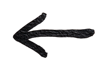 Grunge Textured Black Left Arrow on Transparent Background