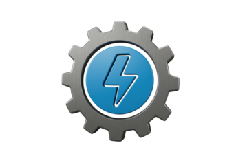 Isolated Lightning bolt icon in gear, electric power sign, electricity, technology